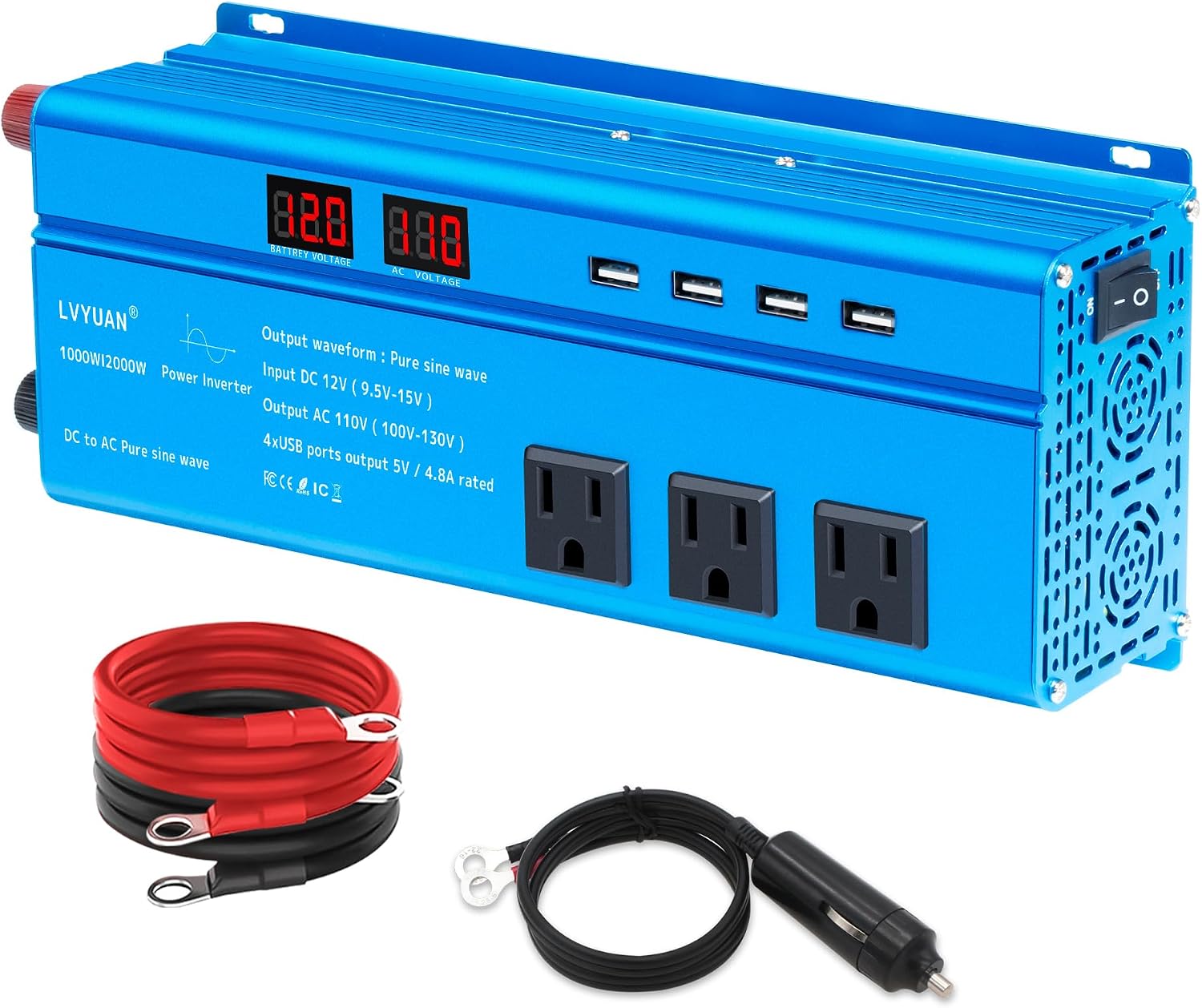 LVYUAN（リョクエン）インバーター 正弦波 12V 1000W 2000W